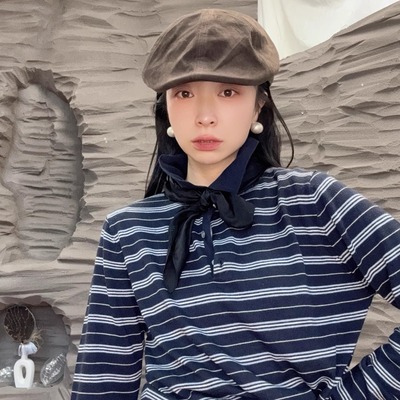 气质休闲皮绒前行帽秋冬复古