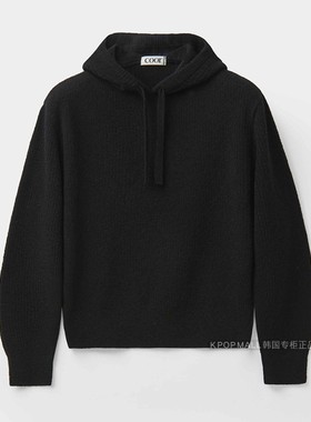 韩国正品代购 COOR 秋冬款男女同款羊毛blend毛圈纱黑色连帽毛衣
