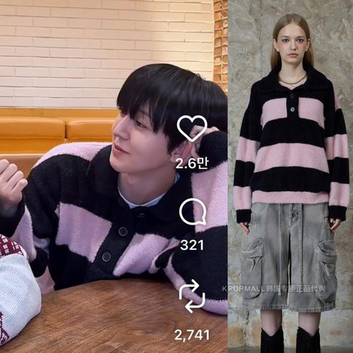 韩国代购李东玹同款粗棒球毛衣