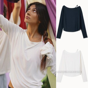 女宽松显瘦薄款 MUDRA设计感斜肩露肩长袖 瑜伽上衣 BUDHI 韩国代购