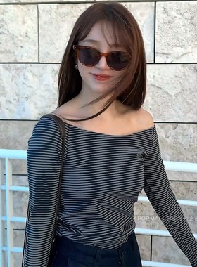 VIVACIOUS韩国代购Babyvox尹恩惠同款 SE条纹船领T恤 炭灰色 正品