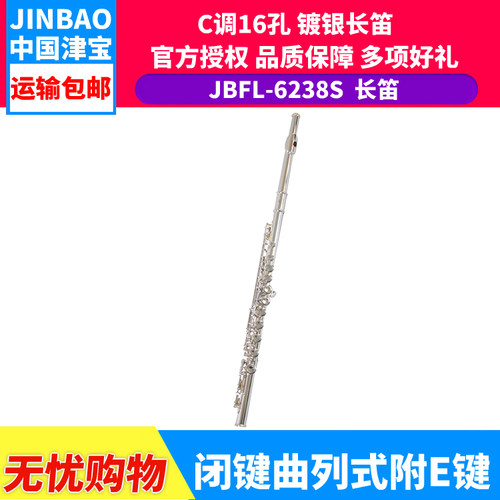 津宝 长笛乐器 16孔长笛 进口管体 镀银长笛 JBFL-6238S