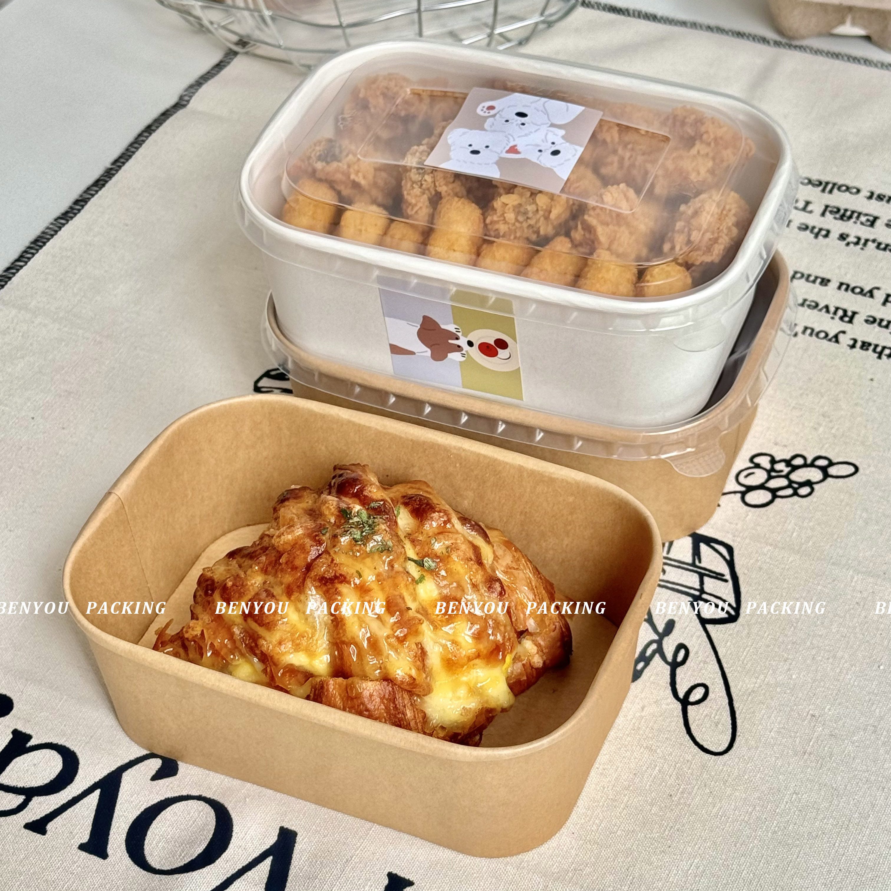 加厚打包外卖野餐盒牛皮纸碗