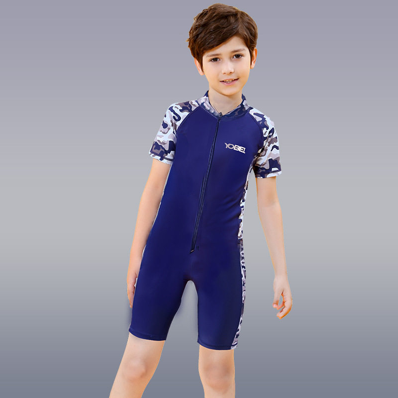 儿童泳衣男孩青少年男童泳裤学生中大童连体专业训练防晒游泳速干