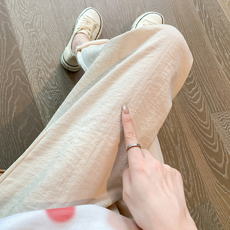 孕妇棉麻哈伦裤子不勒肚子夏季薄款外穿显瘦托腹九分直筒裤春秋款