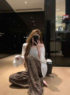孕妇阔腿裤春夏季薄款外穿春装慵懒肌理感豹纹宽松直筒休闲裤长裤