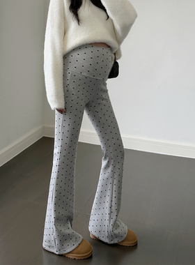 孕妇波点喇叭裤子冬加绒加厚2025新款外穿孕期不勒肚子保暖打底裤