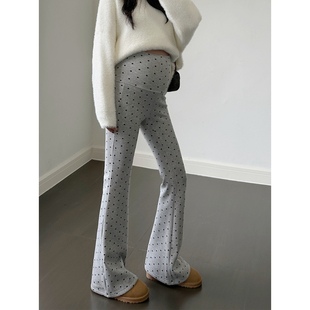 加绒孕期不勒肚子打底裤 孕妇波点喇叭裤 外穿冬装 2025新款 子秋冬季