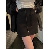 黑色显瘦小个子托腹A字运动包臀短裙春季 孕妇抽绳半身裙春装 新款