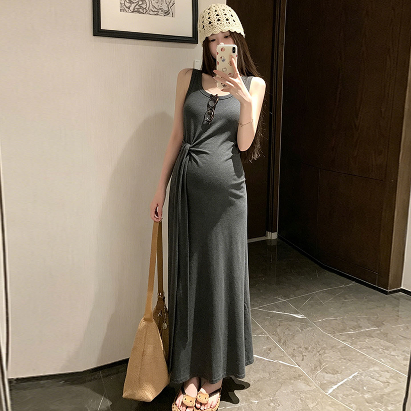 AUMS孕妇绑带背心连衣裙收腰显瘦