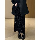 孕妇丝绒亮片半身裙春装 托腹包臀直筒裙开叉显瘦A字裙子 2026新款