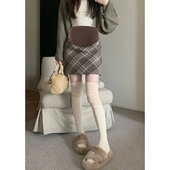 孕妇半身裙春装 小个子复古显瘦A字毛呢格纹托腹包臀短裙 2026新款