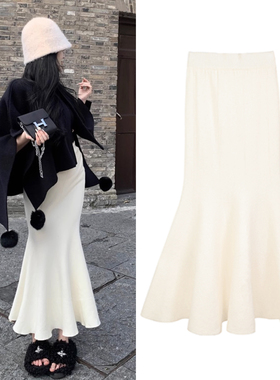 无托腹孕妇针织半身裙女秋冬季新款孕期黑色中长款包臀鱼尾裙子冬