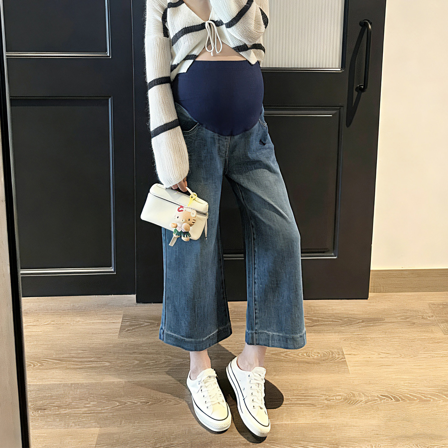孕妇九分阔腿牛仔裤外穿春夏季薄款春装2026新款孕期不勒肚子裤子