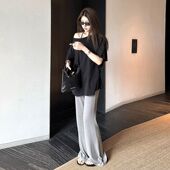 上衣休闲阔腿裤 孕妇套装 慵懒宽松斜肩短袖 2026新款 春夏两件套 春装