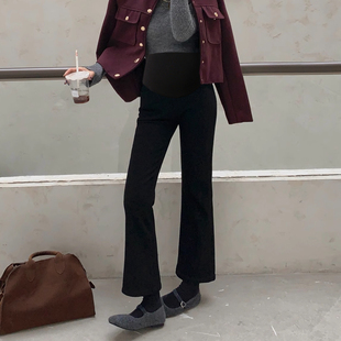 加绒不勒肚子孕期裤 黑色孕妇微喇牛仔裤 外穿冬装 2025新款 子 秋冬季