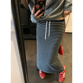 无托腹孕妇半身裙女春秋装 2025新款 休闲显瘦条纹针织直筒一步裙子