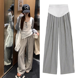 外穿不勒肚子孕期托腹宽松直筒长裤 2025新款 子秋季 孕妇条纹阔腿裤