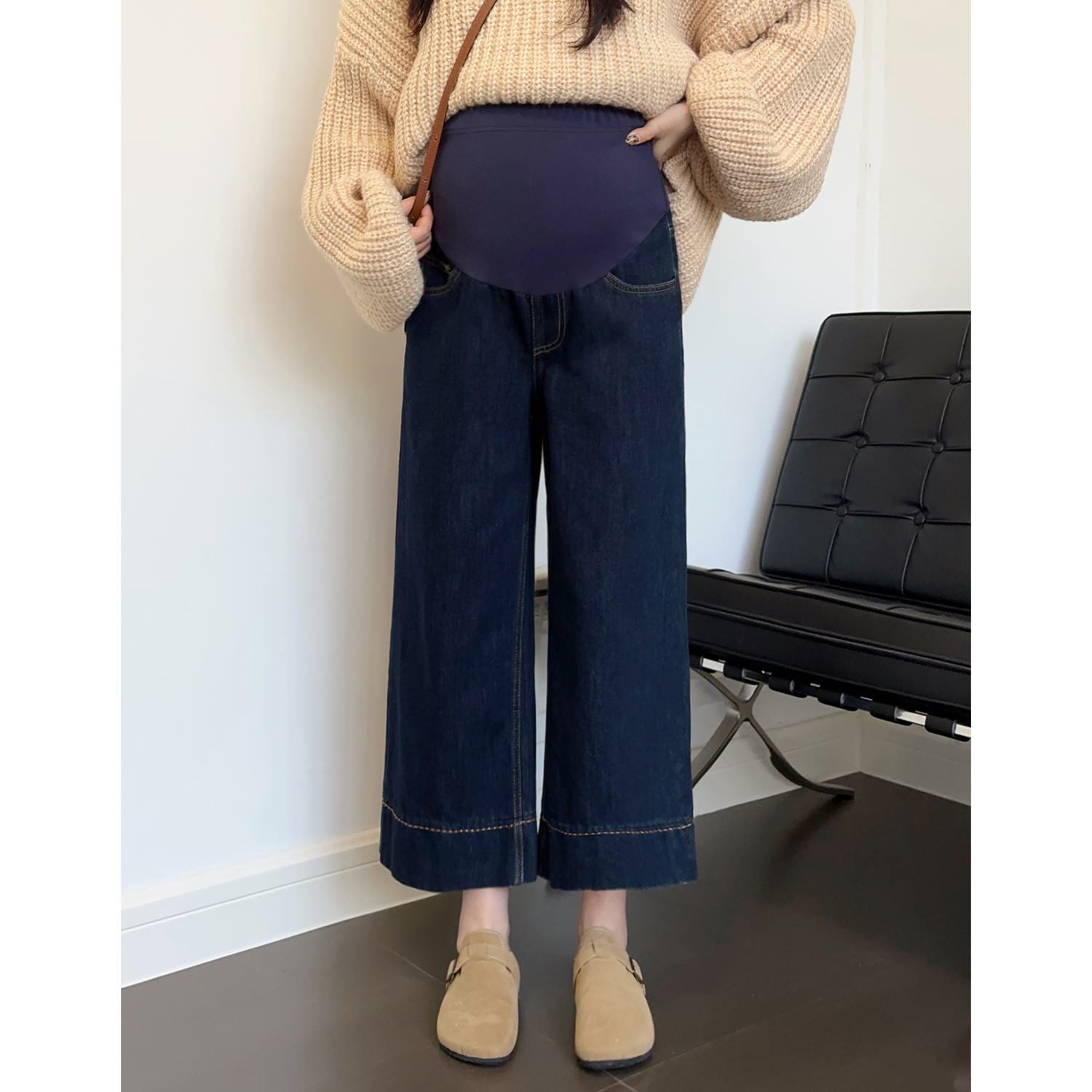 孕妇秋冬季不勒肚子外穿牛仔裤