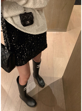 孕妇亮片半身裙秋装2025新款小个子黑色显瘦包臀裙托腹A字短裙子