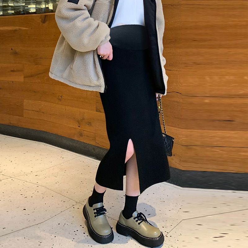 AUMS孕妇针织开叉半身裙百搭显瘦