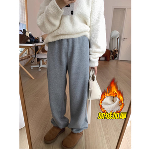 孕妇束脚运动裤子秋冬季加绒加厚外穿冬装2023新款浅灰色休闲卫裤
