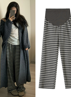 孕妇条纹阔腿裤子外穿冬季加绒加厚2025新款孕期不勒肚子拖地长裤