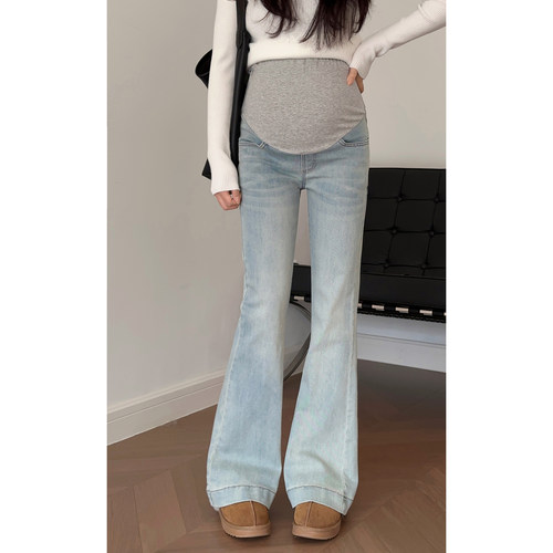 AUMS孕妇弹力显瘦牛仔喇叭裤