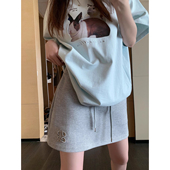 灰色孕妇刺绣字母包臀短裙夏季 小个子A字孕期托腹半身裙 2025新款