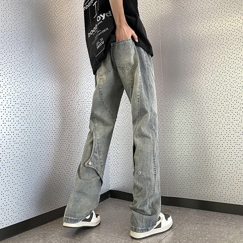 美式复古水洗牛仔裤男春夏hiphop设计感高街直筒长裤-K030-P50蓝,男装牛仔裤,星座307-3(原516-1)