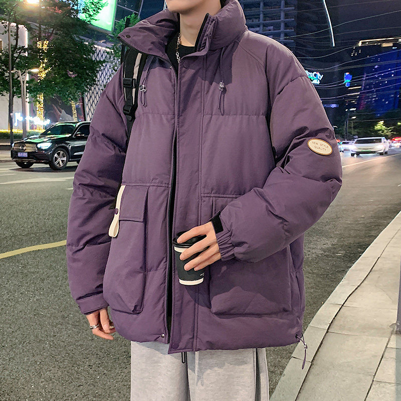 冬季立领棉服男宽松潮牌ins工装夹克冬季加厚保暖外套-M881-P95紫图片