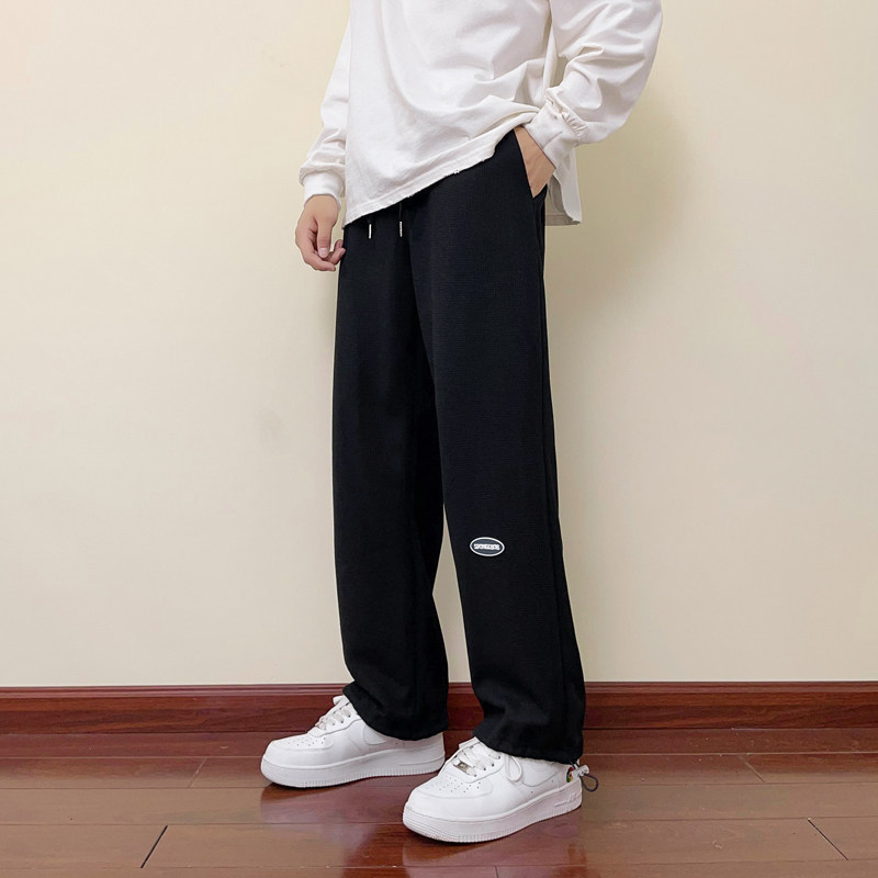 裤子男宽松休闲裤2024秋季港风束脚裤华夫格男士长裤-K280-P35白,男装休闲裤,星座307-3(原516-1)