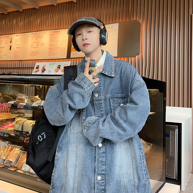 2024春季牛仔外套男港风宽松上衣服高街休闲夹克潮-J15-P68复古蓝图片