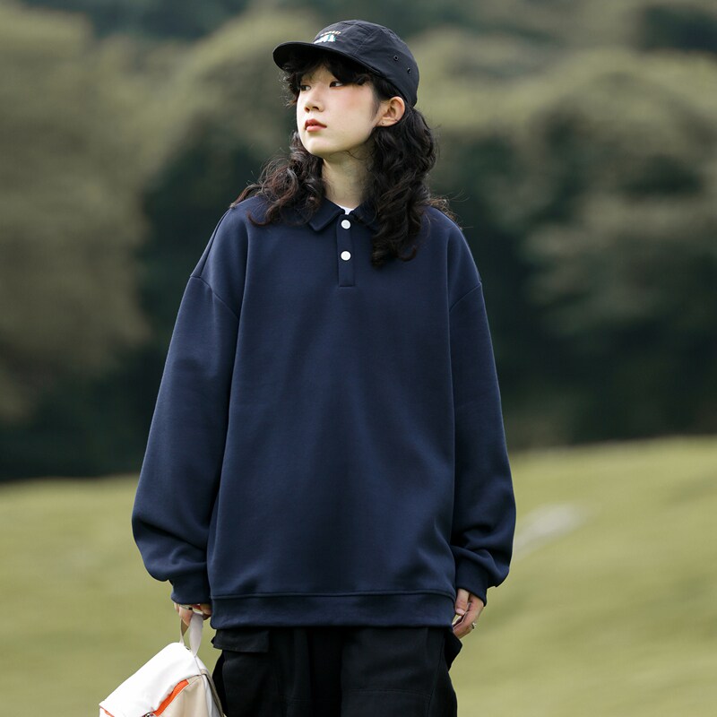 卫衣男女翻领POLO衫长袖23秋季上衣日系宽松情侣装-2388-米杏P55,男装卫衣,星座307-3(原516-1)