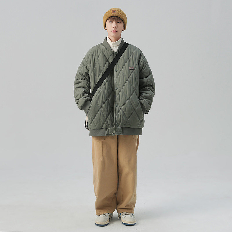 日系菱格冬季外套男士棉衣潮牌宽松情侣装工装棉服潮-M28-P85浅绿,男装棉衣,星座307-3(原516-1)