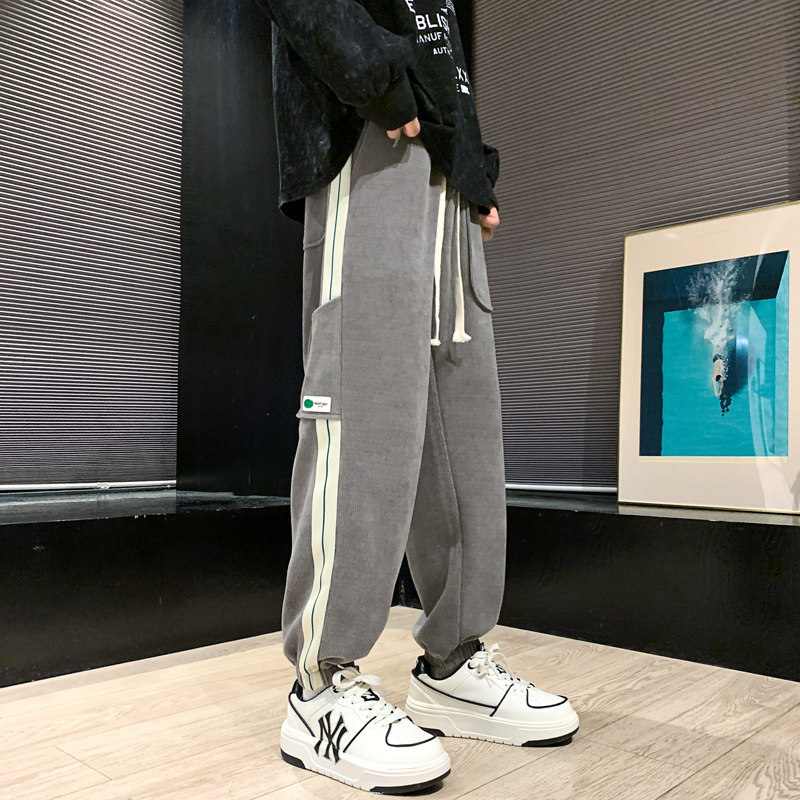 2024春夏季欧棉绒阔腿休闲卫裤男潮牌美式复古束脚裤-K666-P50灰,男装休闲裤,星座307-3(原516-1)