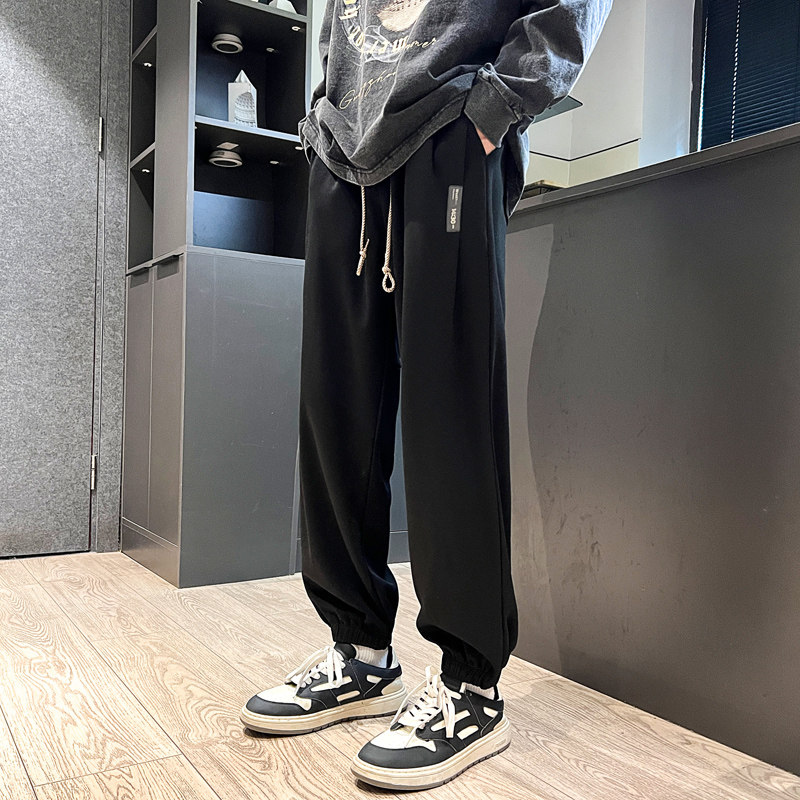 裤子男款春夏季美式复古卫裤oversize哈伦束脚裤潮-K665-P45黑色图片