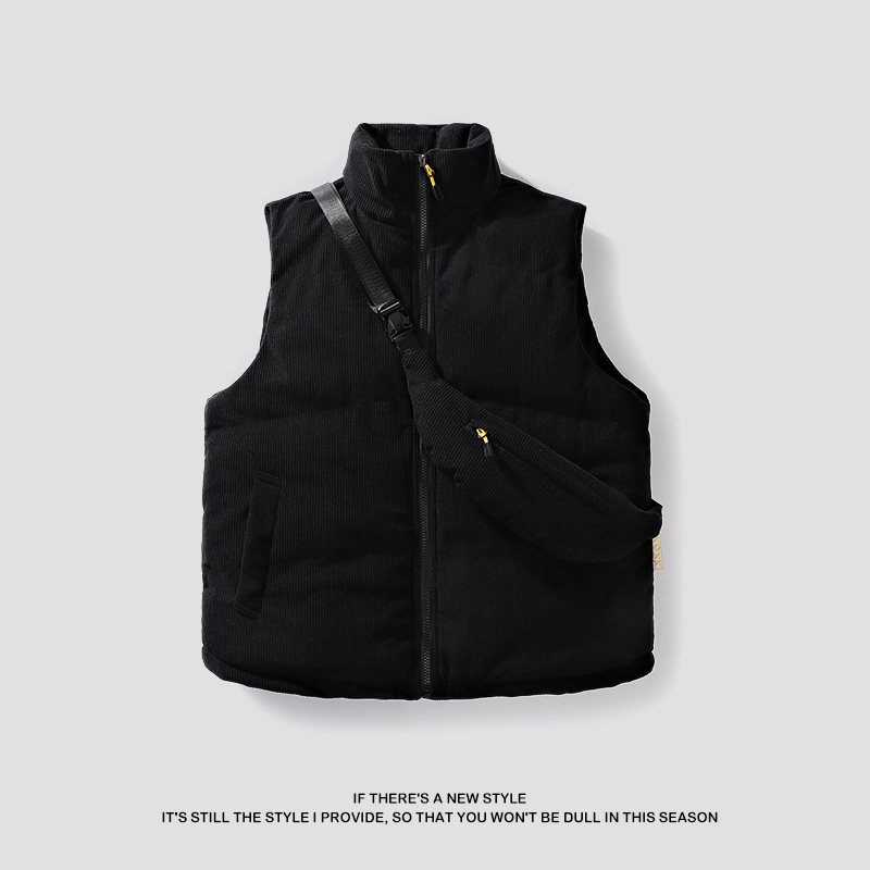 灯芯绒棉马甲男2024冬季日系复古加厚立领棉服情侣外套-8516-P68图片