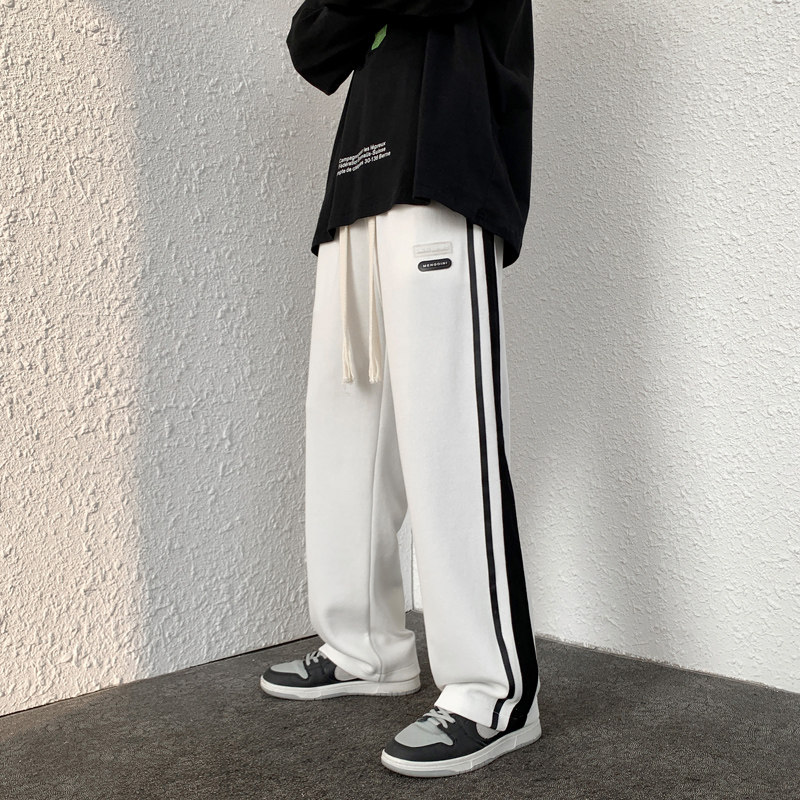 wassup happy裤子男春秋季潮牌宽松直筒休闲卫裤阔腿潮牌运动长裤图片