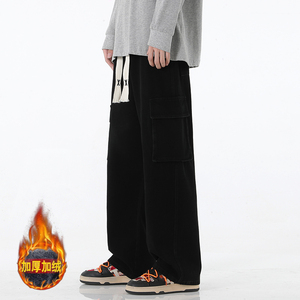 高街复古工装牛仔裤男冬季美式vibe直筒长裤潮-BK801-P58浅灰加绒图片
