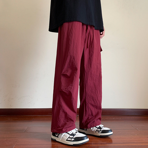 日系工装休闲裤男生2024春夏季宽松阔腿裤直筒长裤-K859-P55卡其图片