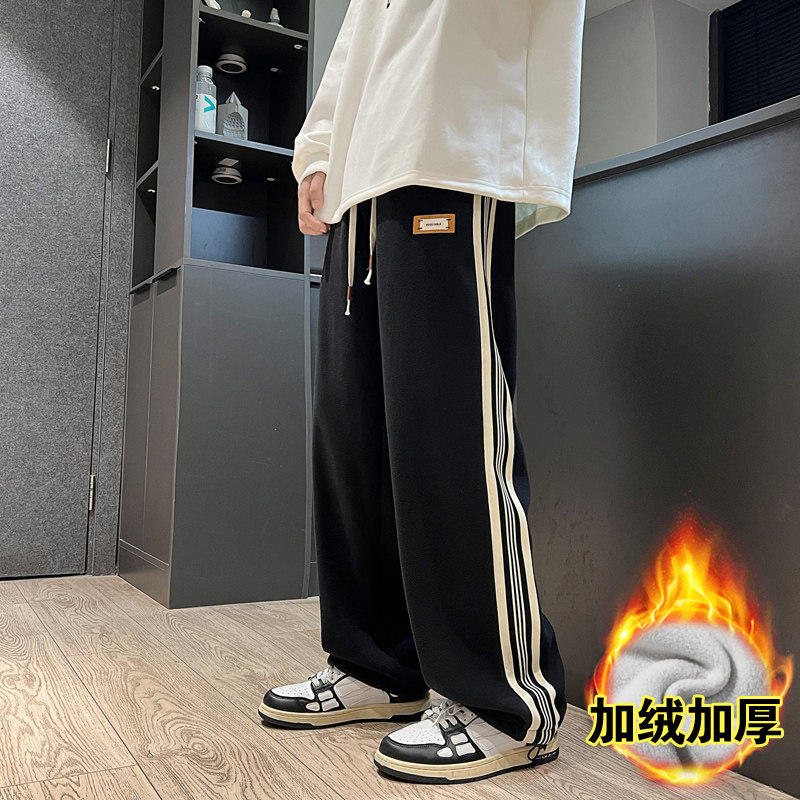 裤子男冬季抽绳束脚裤双面绒加绒加厚卫裤直筒休闲裤-K632-P50白,男装休闲裤,星座307-3(原516-1)