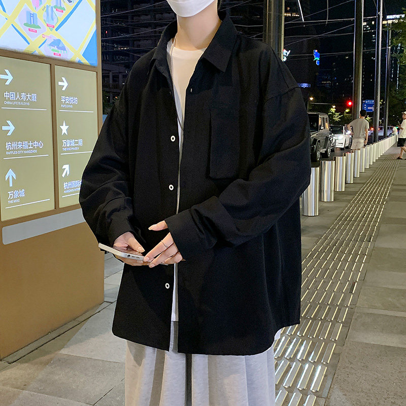 长袖衬衫男秋高级感痞帅衬衣潮ins港风外套设计感-CS615-P45米白,男装衬衫,星座307-3(原516-1)