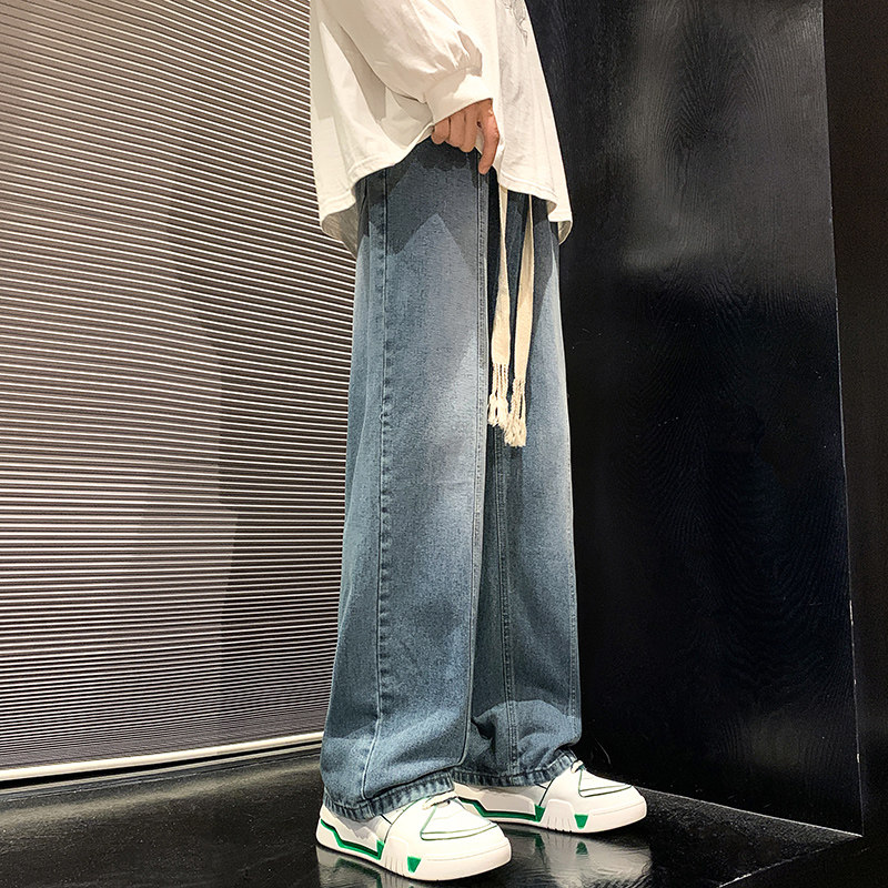拼接工装牛仔裤秋冬季美式复古高街直筒宽松阔腿裤潮-BK108-P45黑,男装牛仔裤,星座307-3(原516-1)
