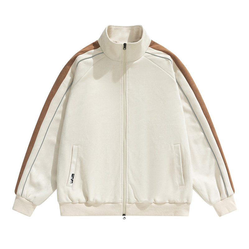 春季麂皮绒外套2023美式棒球服冲锋衣运动夹克男-JK8802-P70杏色,男装夹克,星座307-3(原516-1)