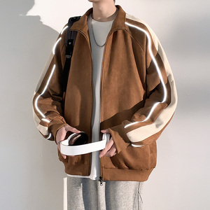 春季麂皮绒外套2024新款美式棒球服冲锋衣运动夹克-JK8802-P70黑图片