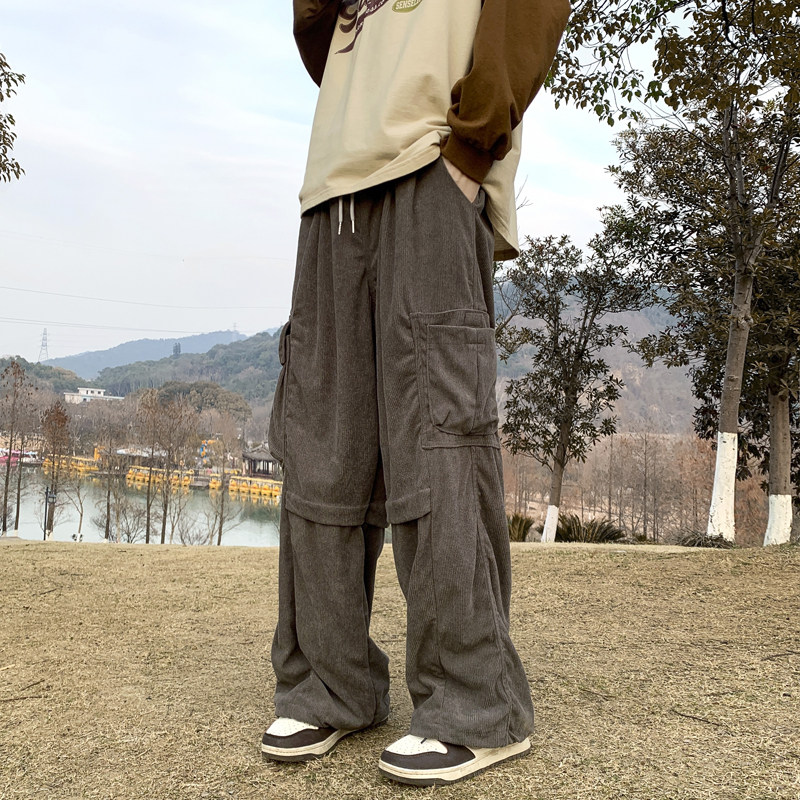 山系复古美拉德工装裤直筒宽松休闲裤高街灯芯绒长裤-K873-P48灰,男装休闲裤,星座307-3(原516-1)
