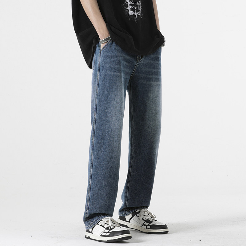 微喇牛仔长裤男修身直筒夏季美式高街vibe黑色裤子-BK303-P45蓝,男装牛仔裤,星座307-3(原516-1)