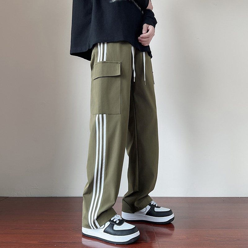 wassuphappy三条杠裤子男春秋款潮流青少年夏季薄款垂感休闲长裤,男装休闲裤,星座307-3(原516-1)