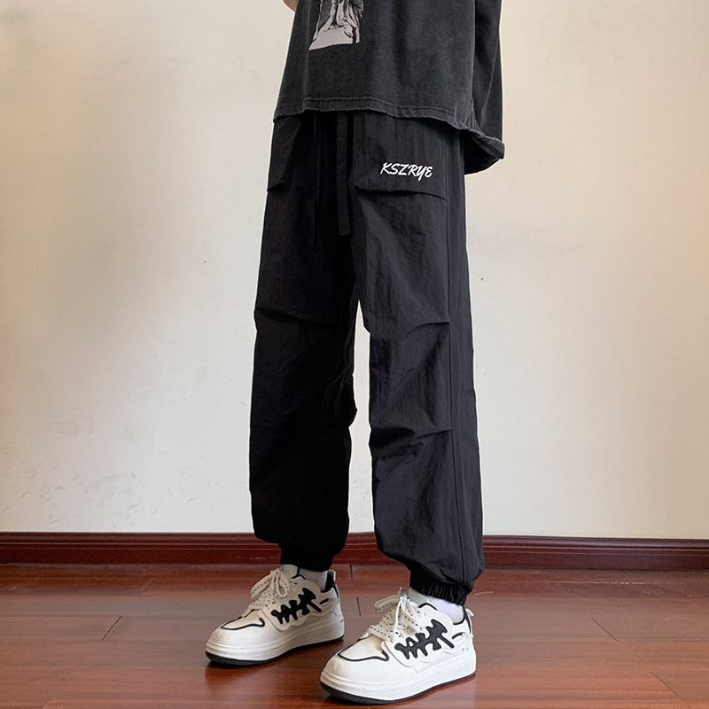 户外机能伞兵裤宽松直筒休闲裤束脚工装长裤男女潮-K861-P55黑色,男装休闲裤,星座307-3(原516-1)